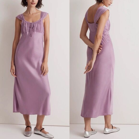 MADEWELL Midi Dress Women 00 Lilac Square-Neck NEW Sleeveless Viscose NO103 - Picture 1 of 16